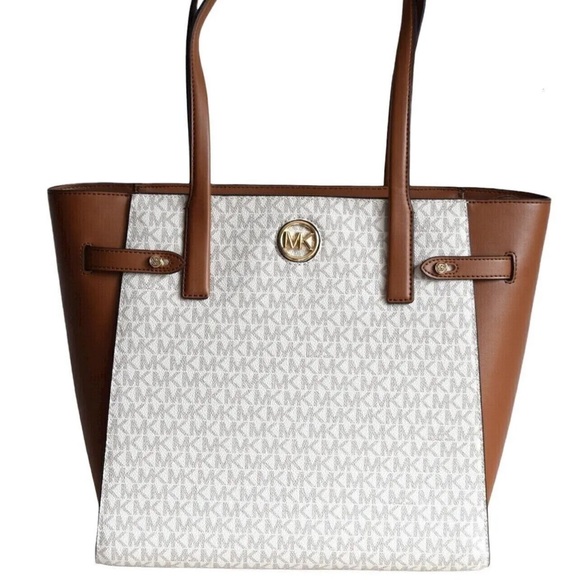 Michael Kors Carmen North South Large Top Zip Tote Vanilla MK Signature - Picture 3 of 7